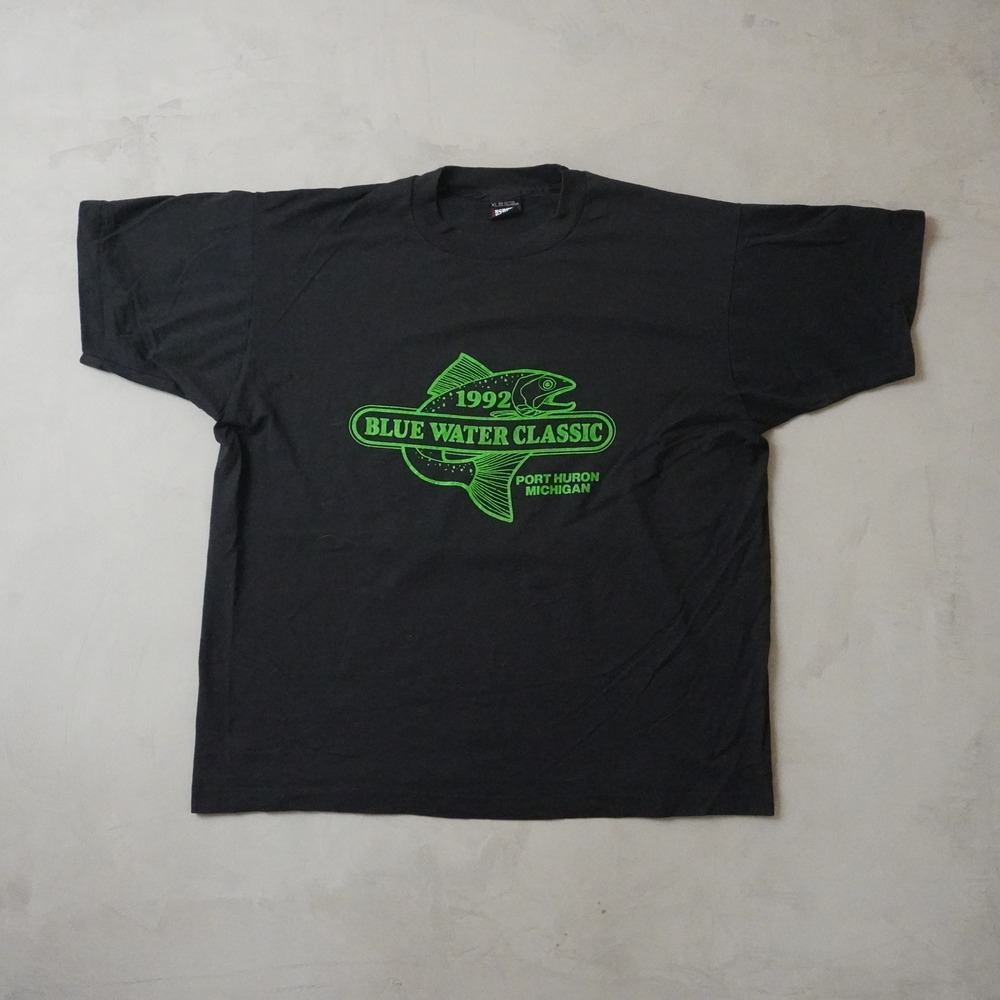Vintage Fishing Blue Water Classic 1992 T-Shirt XL Mens 90s Black Screen Stars